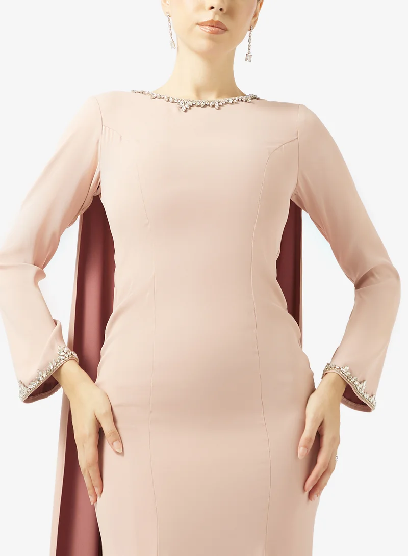 Akadia Fashion  ROUND NECK SHOULDER TAIL CREPE DRESS for Women | Best Price UAE